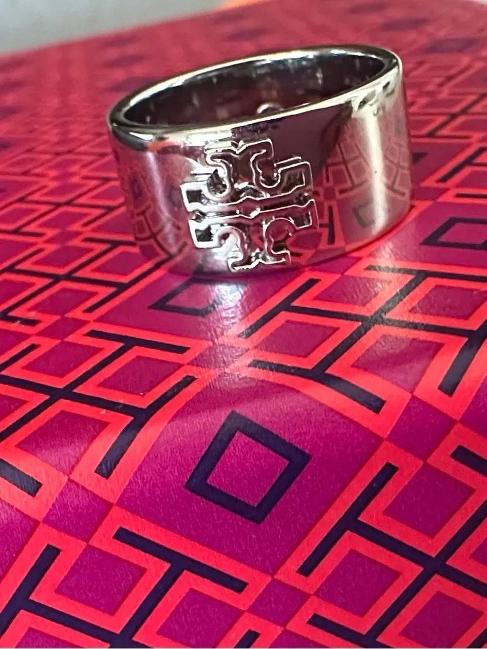 Tory Burch Silver Logo Band Ring